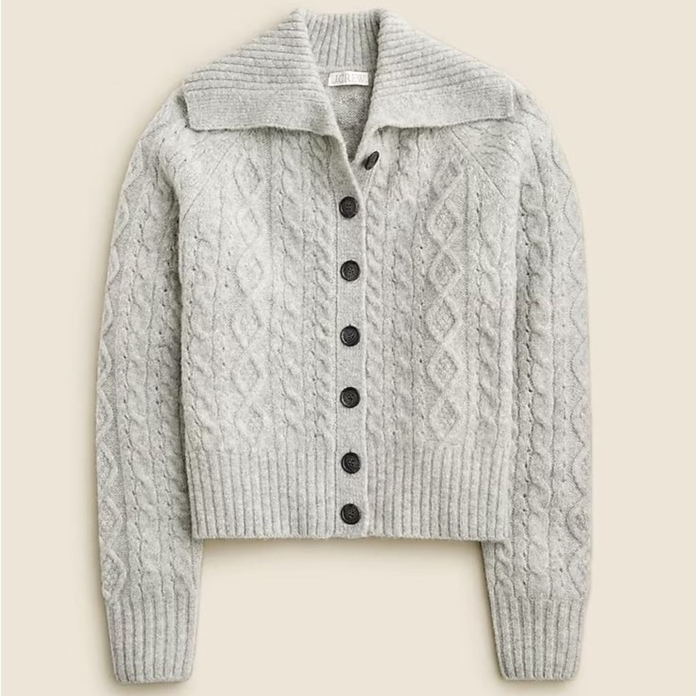 J. Crew Women’s Collared Cable-Knit Cardigan, Grey Button Down Sweater, Size 2X